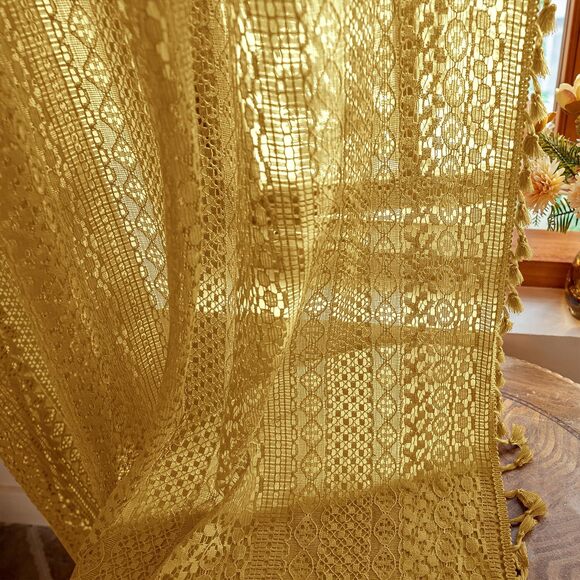 WAZZIO Other - Boho Lace Curtains 84 Inches 2 Panel,Light Filtering Privacy Tassel &